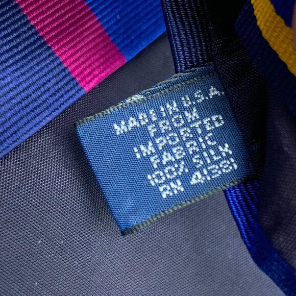 Vintage Polo Ralph Lauren Blue Red Gold Repp 100% Silk Hand Made In USA - Picture 7 of 8